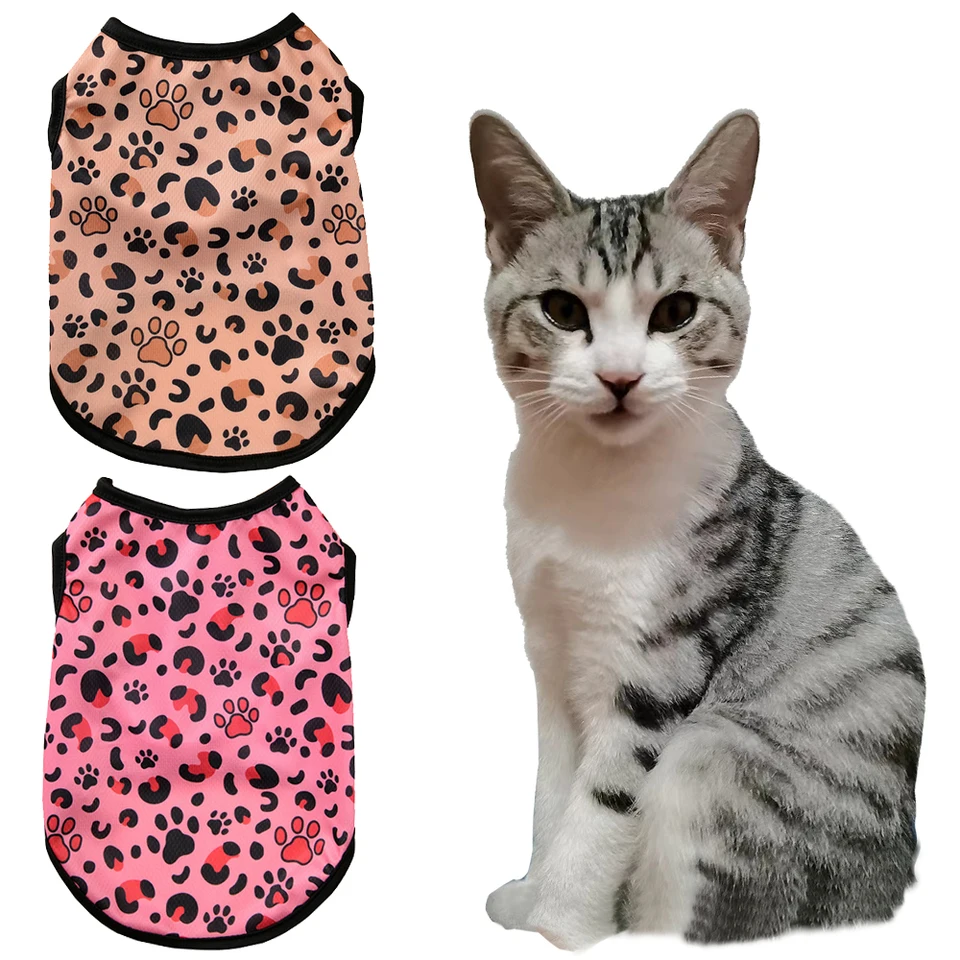 Letné mačacie oblečenie leopard tlač piest pre malé mačky psie pieva piest Priedušné šteniatko mačiatko Trič