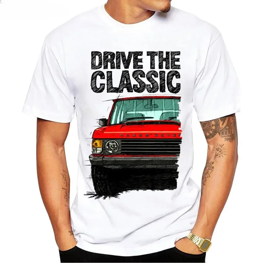 Letné muži krátke rukávy jazdia na klasickom Range Rover Off-Road Racing Man Tričko Harajuku Design Design White Casual Boy Top