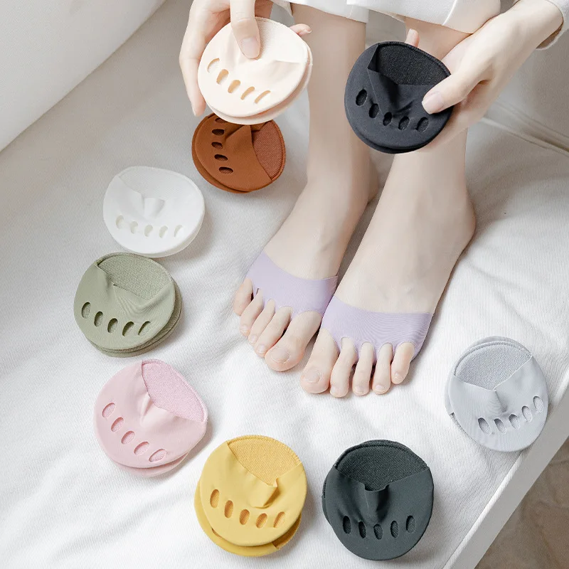 Letné neviditeľné ružové ružové päty s nízkym pätom Nízke pätky Pančuchy Ženy Kawaii Stitch päť prstov Toe Half Socks Plippers pre dámy
