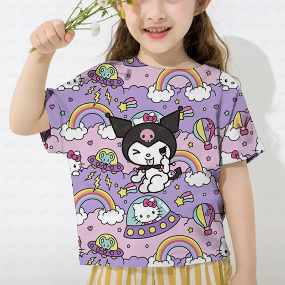 Letné nové dievča My Melody Tričko Cartoon Cutoon Cutomi Kuromi 3D tlačené dámske tričko dievča s krátkym rukávom
