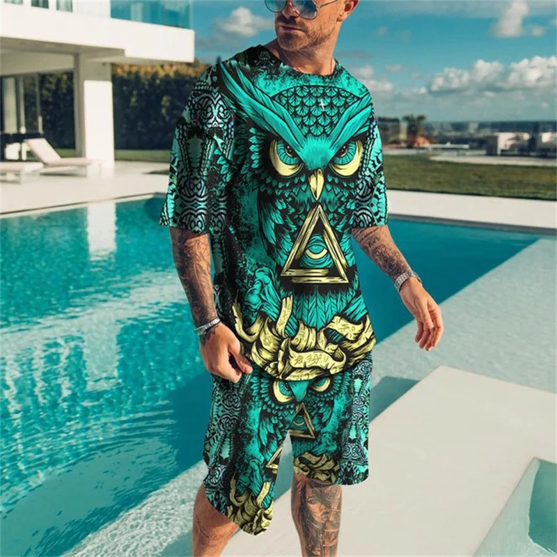 Letné nové pánske tričká Set 3D tlač s krátkym rukávom Havaj Beach TEE Shorts 2ks obleky Príležitostné prázdninové štýl prevýšené streetwear