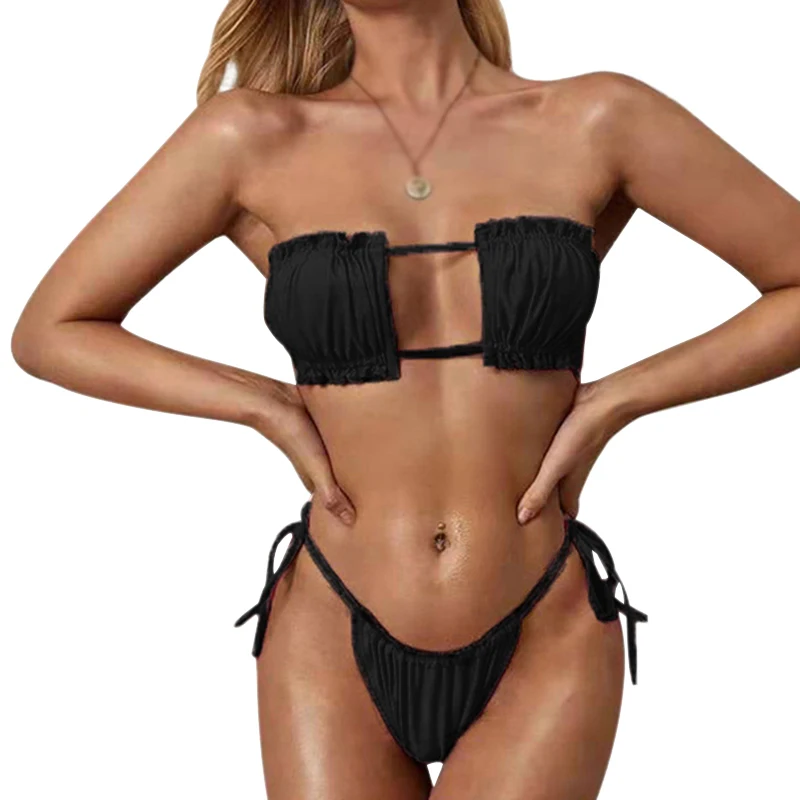 Letné nové ženy Sexy bikiny set plážové rozdelené plavky háčkovanie backless podprsenky tangé dna