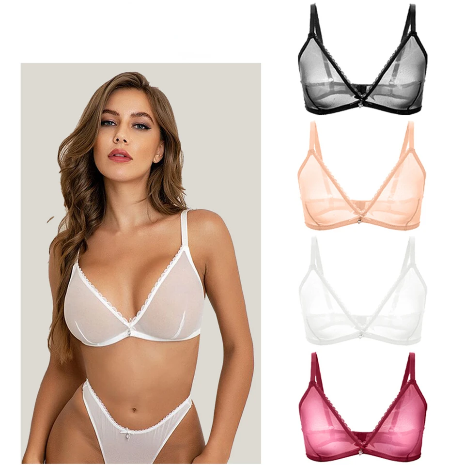 Letné nové ženy sexy sieťovina Transparentné čierne spodné prádlo ultra tenká čipka Gázová podprsenka Jeden kus manželky Priedušný nahý pocit