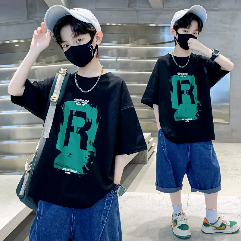 Letné odpaliská chlapčenské oblečenie Streetwear Kórejský štýl karikatúra tlač Tričko Tričko s krátkym rukávom topánky detské oblečenie 100%bavlnené detské odpaliská