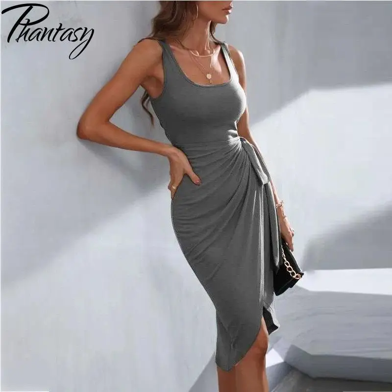 Letné pevné slnečné šaty pre ženy sivé šaty Svadobné šaty Slidy Slim Outfit Elegantné šaty módne módne oblečenie ženské oblečenie