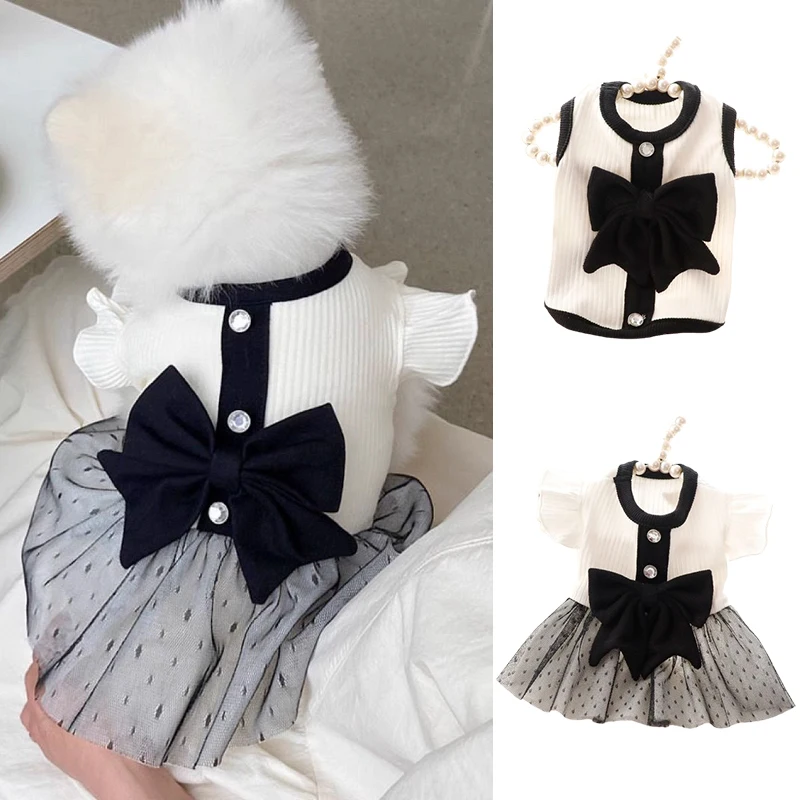 Letné psie oblečenie Bowknot Luxusné šaty Cat Princezná šaty Chihuahua Yorkie tenké sladké sukne šteňa kostýmy domáce zvieratá