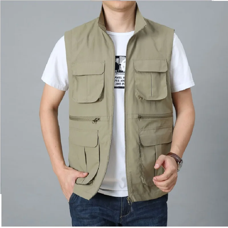 Letné pánske taktické rybárske vesty s kabátmi plus veľkosti rybárskeho fotografa Fotograf Pracovné rukávy bez rukávov viac vreciek Vest m-8xl