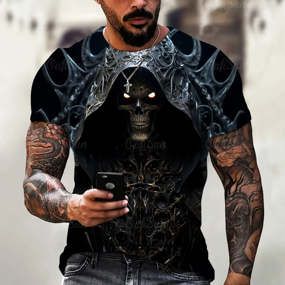 Letné pánske tričko Retro Horor 3D lebka tlačia klasický náhodný ork