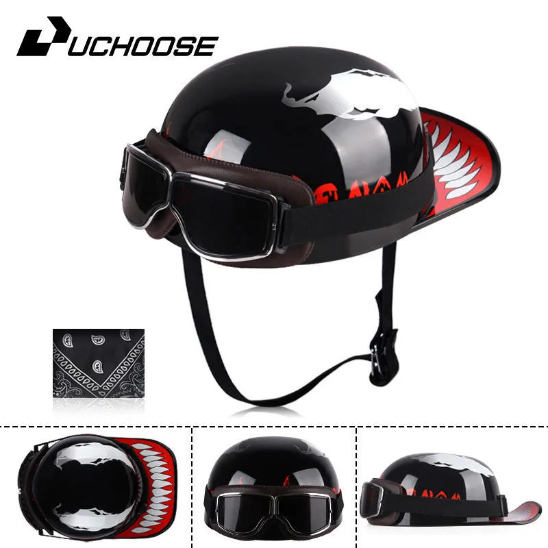 Letné retro bicykle Vintage polovičná helma baseball cap Motobike prilby dospelých na koni motokros muža Ženy kožené okuliare