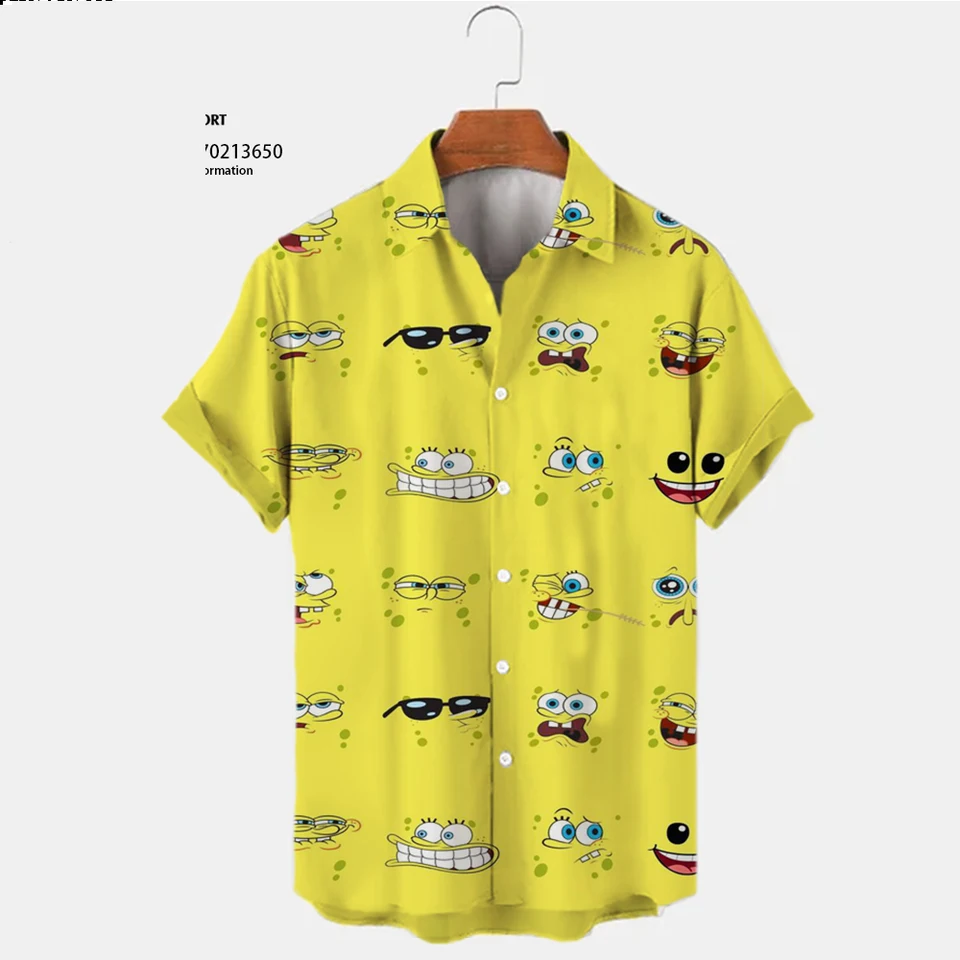 Letné roztomilé spongebob Squarepants Anime Street New Harajuku Casual Trend Trend Worldess Pánske klopa s krátkym rukávom s krátkym rukávom