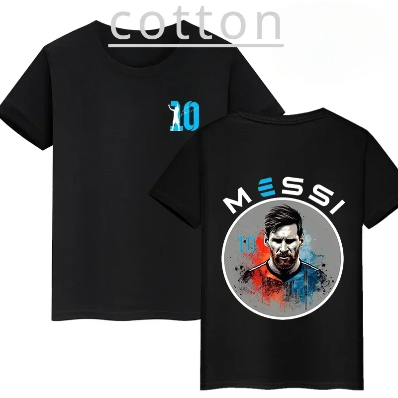 Letné s krátkym rukávom Messi obojstranný výtlačok Detské bavlnené tričko Tričko Casy Sports Top čierne dieťa detské oblečenie chlapci a dievčatá Tee