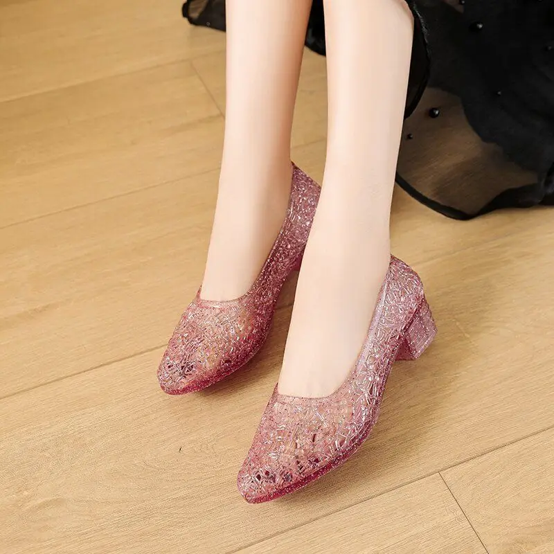 Letné sklz-on topánky Sandalias Mujer Crystal Glitter Sandals Dámske ľahké želé topánky Hrubé podpätky Anti-Slip Soft Sole