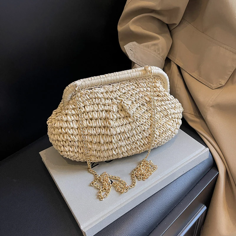 Letné slamené kabelky pre ženy pre ženy slané ramenné taška Luxusná spojka kabelka Raffia Designer Dámske háčkovacie kabelky kabelky