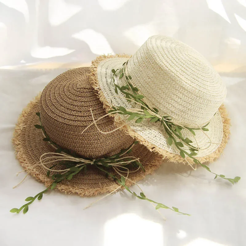 Letné slamené klobúky Rattan bowknot dámy pre ženy dieťa Panama pláž cestovná pláž Plochá slnečná klobúk slnečný klobúk Gorro Sombrero Cap Kids