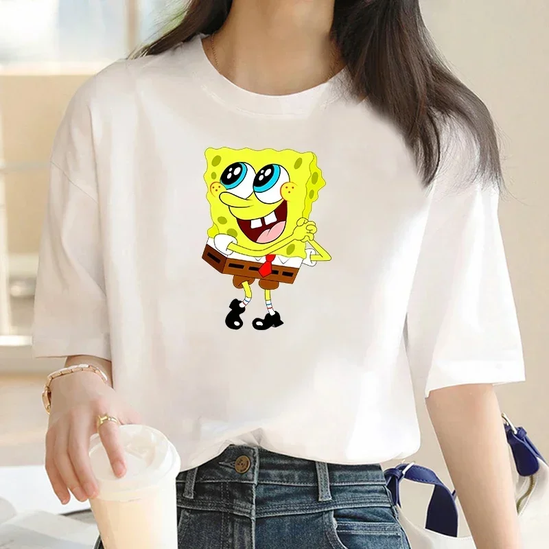 Letné spongebobs balón tlač Dámske bavlnené tričká Nové topy Tops Cast Tee TEE Krátke rukávy Grafické ženské tričko pre ženy oblečenie