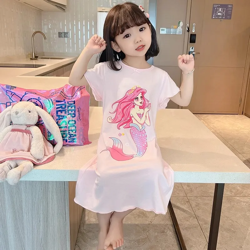 Letné tenké dievčenské nočné rukávy Nightgown Detský modálny bavlnené pyžamy dievčenskej morskej panny