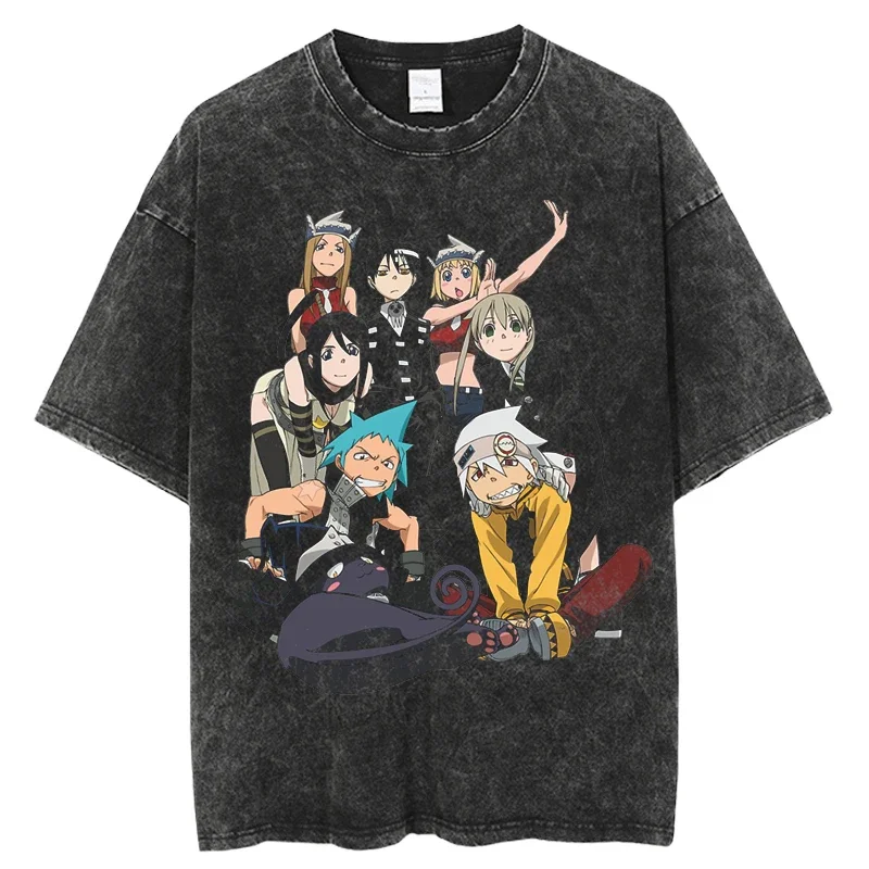 Letné topánky s krátkym rukávom Soul Eate Japanese Anime Graphic T tričko Umyté streetwear s krátkym rukávom harajuku neformálne tričko