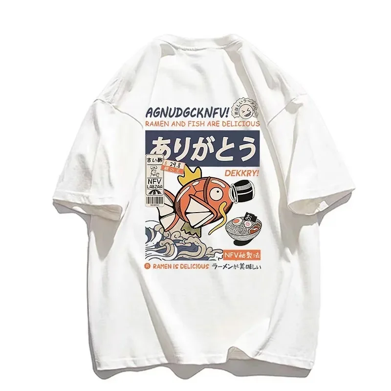 Letné tričko s krátkym rukávom Japonsko Kanji Funny Fish 100% bavlna Man Street Tričko Harajuku muži tričko módne pánske oblečenie