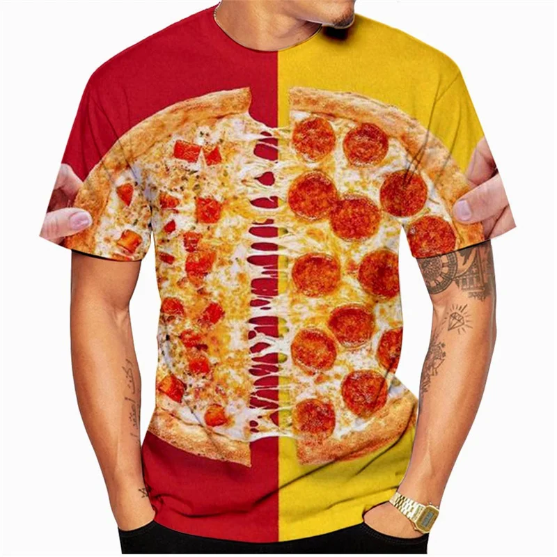 Letné vtipné pizza 3D tlač Tričká Streetwear Men Cast Fashion Nadmernised O-Neck krátke rukávy tričko Tops Tops Oblečenie
