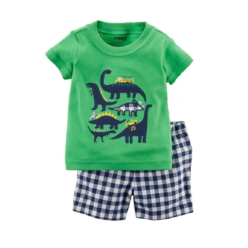 Letné šaty pre batoľatá oblečenie Green Dino Boy Boy Outfits 100% bavlnená top+nohavičky 2ks set novorodenecké oblečenie 6 9 12 18 24 mesiac