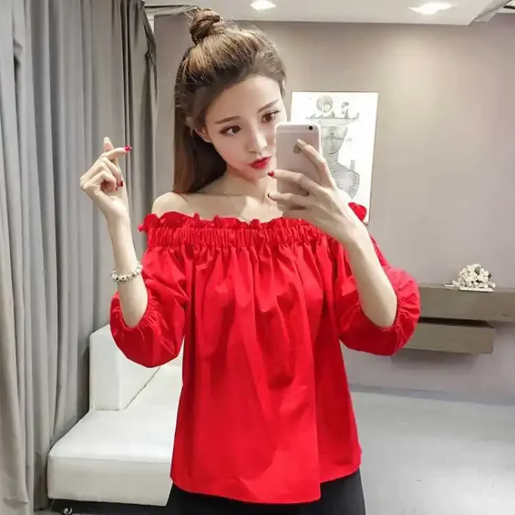 Letné šifónové tričko uvoľnené dámske oblečenie červené červené blúzky s blúzkou Blusas ropa de mujer