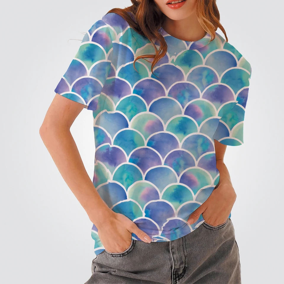 Letné šumivé šupiny 3D tlačené tričká Ženy Streetwear Cast Fashion Y2K krátko rukávy tričko o krku