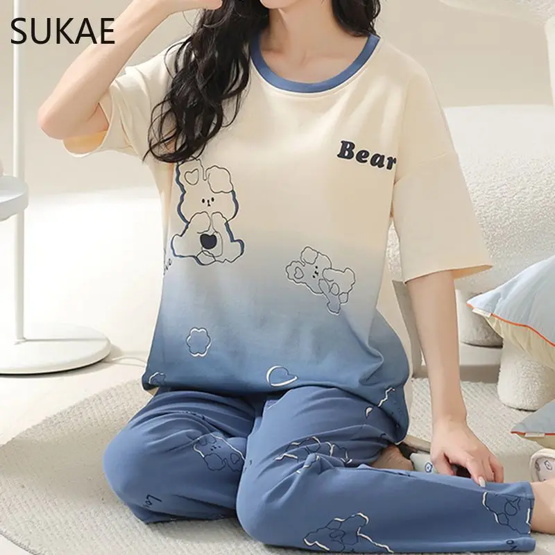 Letné ženské ženské pyžamy pyžamy plus veľkosť m-5xl bavlna dámske pyžama krátke rukávy nočné oblečenie Sleewear Kórejské pijamy pre dievča