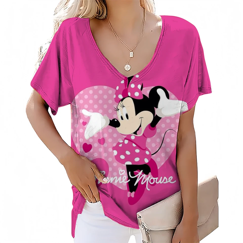 Letné ženy Disney Mickey Mouse Minnie Print Tričko Tričko Karika