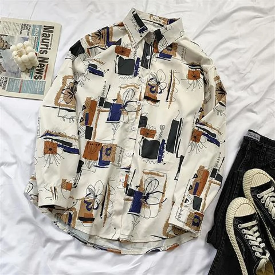Letný retro vintage kancelárska dáma sladká košeľa bunda Príležitostné voľné košele s dlhým rukávom a blúzka nepravidelná tlač Top nový trend