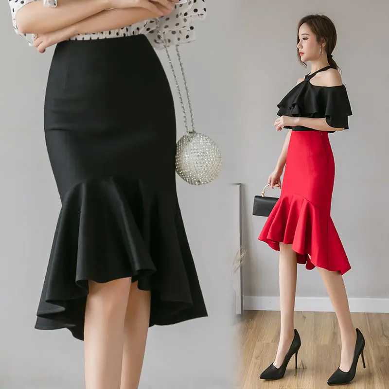 Letný trend sexy patchwork pevná farba elastický pás A-line sukňa dámy temperament nepravidelná elasticita sukne dámske oblečenie