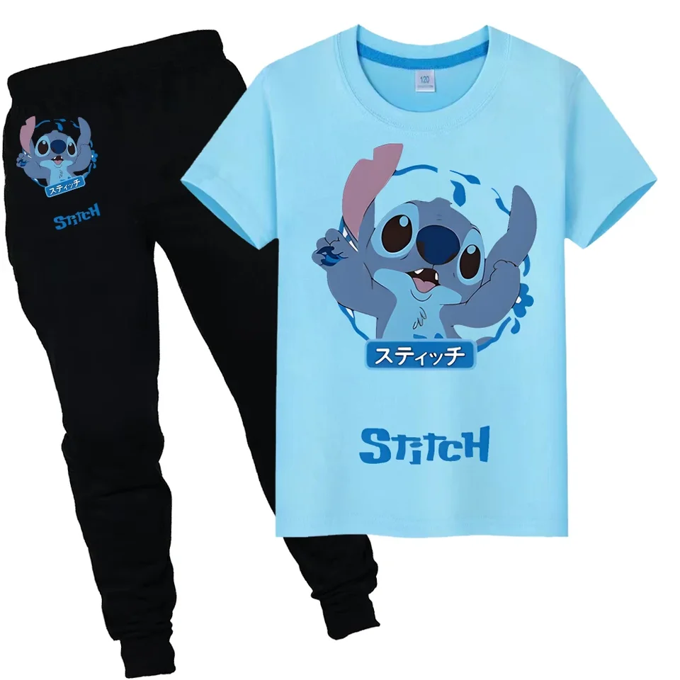Letný športový oblek steh Disney tlač 100%bavlnu roztomilé tričko krátke+nohavice chlapci dievčatá Disney Tshirts Kawaii Tops Detský darček