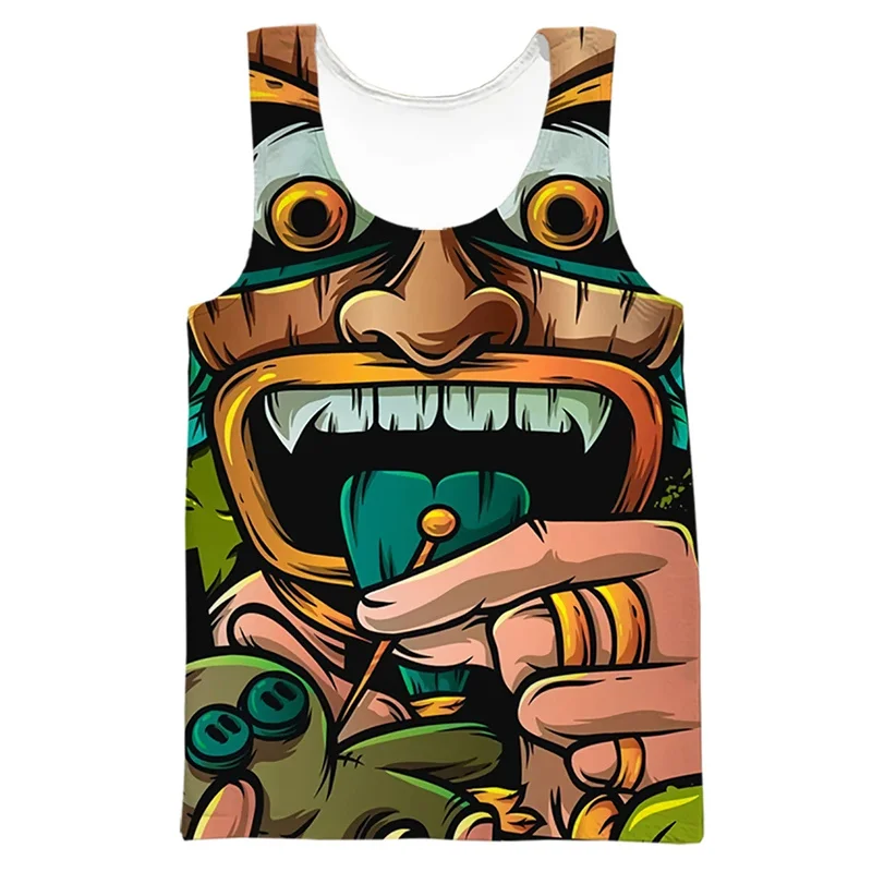 Leto Harajuku 3D tiki vzory tlač Tank Top to Top pre mužov Tropické ovocie grafické vesty Fashion Streetwear Tops Tops Top oblečenie