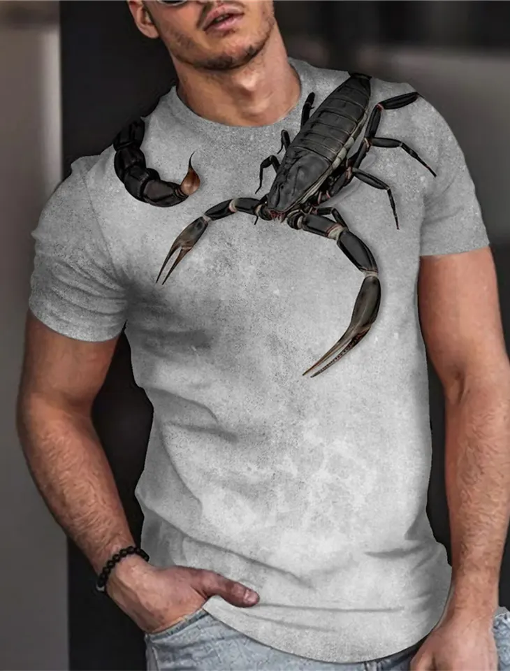 Leto New Fashion Scorpion 3D tlač Trink Tirt Mens Nadmerné tričko Tieň
