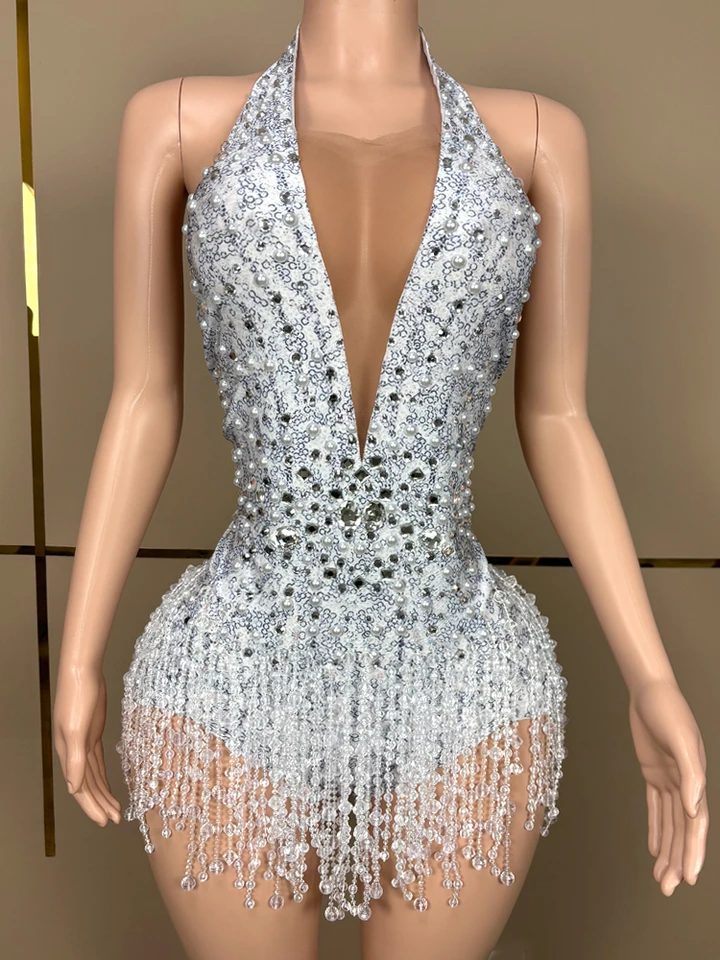 Leto nová móda sexy backless women BodySuit Shininghinstone Fringe Fringe Sing Stage Performance Party Bar Club Wear Wear