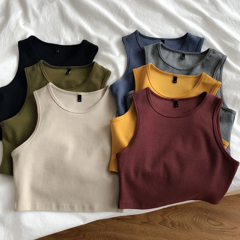 Leto nové dámy retro plodiny horný pás s vysokým pásom chudnutie Stretch Slim Slim bez rukávov spodná horná horná časť