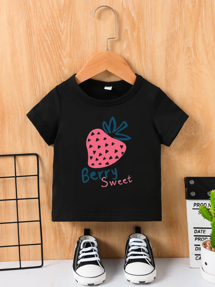 Leto nový muž a ženské dieťa s krátkym rukávom Čierne tričko s okrúhlym krkom Pullover top