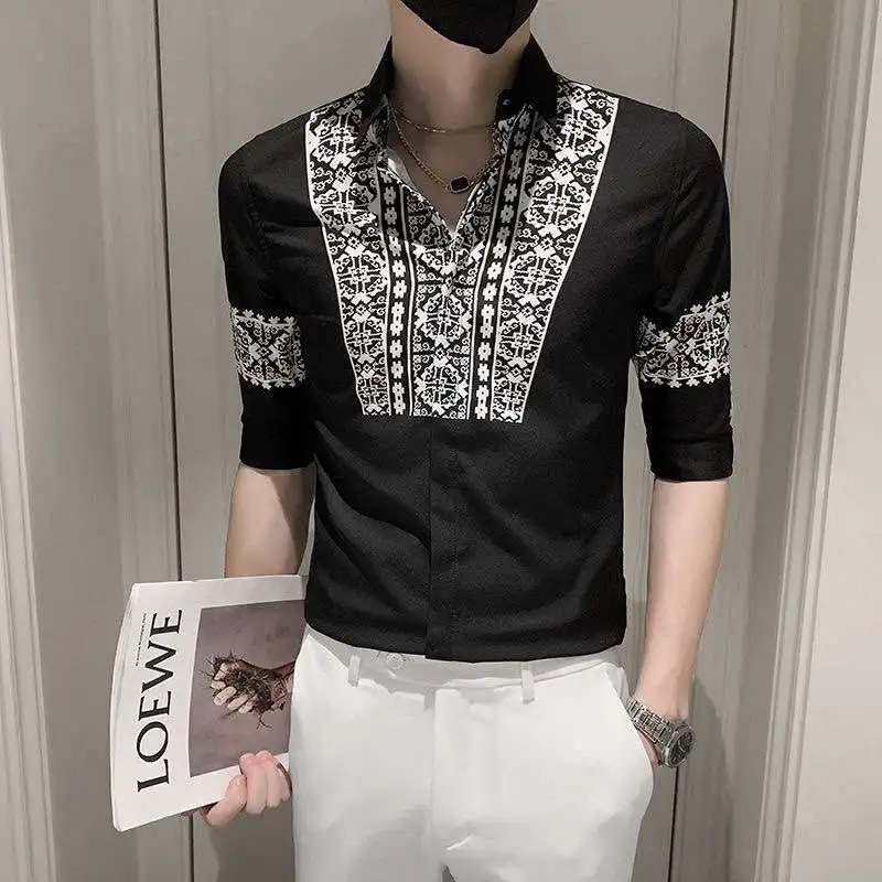 Leto nových mužov kontrastné farebné pólové pólové pólové kady s jednostrannou tlačou klasický business Slim Half Resuve Casy Comfort Top Top Top Top