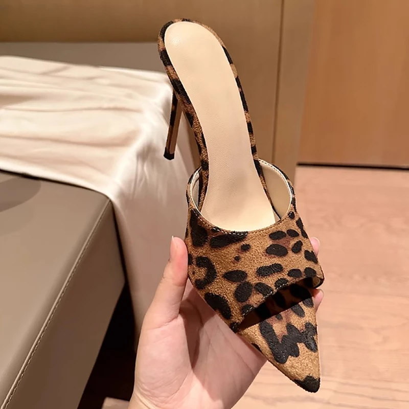 Leto s vysokým podpätkom Ženy Slipper Elegantné otvorené špičky leopardové snímky dámske dámske šaty sandálové pumpy topánky