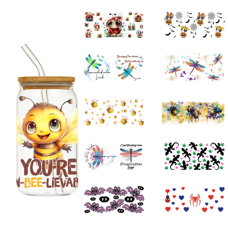 Letop 1ks včely Pavúry nálepky Custom Logo Transfer UV DTF 16 oz 3D Transferové nálepky logo UV DTF Cup zábal prenos