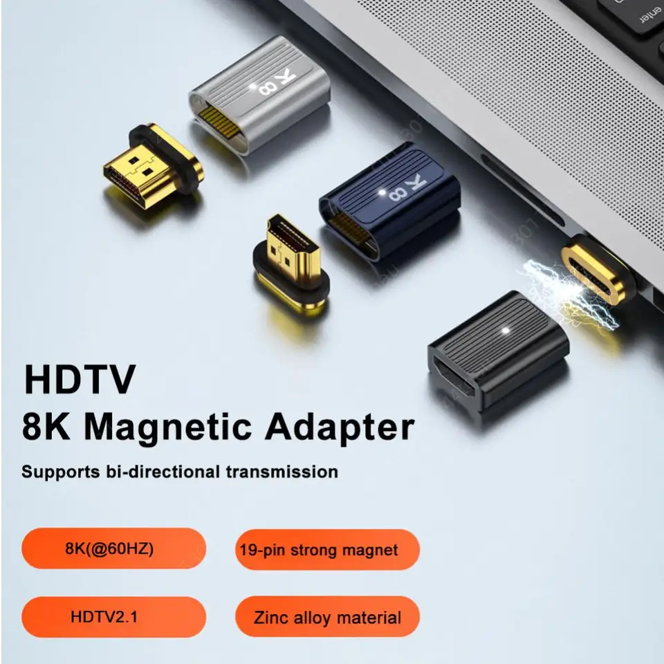 Lett 8k HDMI kompatibilný 2,1 Mužský až ženský magnetický adaptér predĺženie 19-kolíkový kovový konektor 48 GBPS EARC Kábel pre laptop/televízor