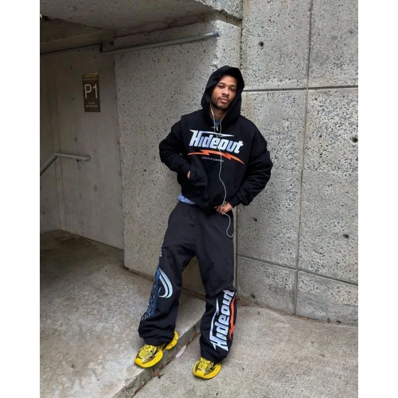 Letter Racing Element Design Grafická tlač nadmerne veľkej pullover pre mužov pre mužov americký módny trend pár príležitostná mikina