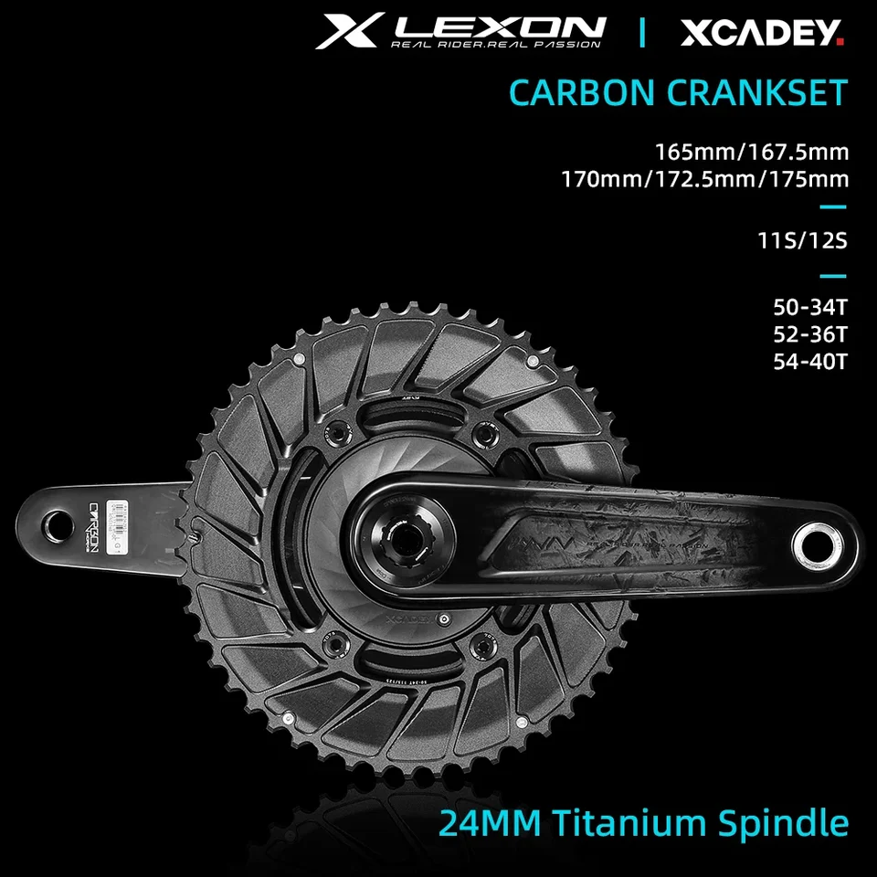 Lexon Road Full Carbon Cranksets Superlight Bicycle Cranks 362G 24 mm titánový vreteno 165/16,5/170/172,5/175 mm cyklistické diely