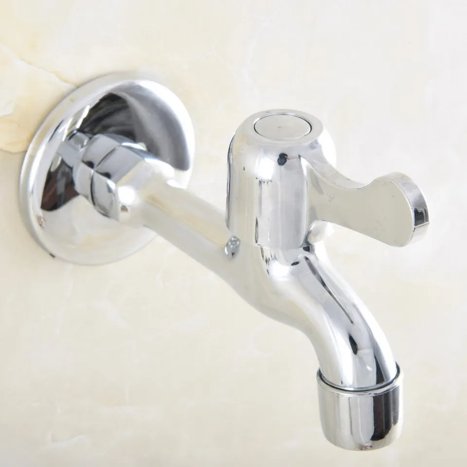 Leštená chrómová mosadzná stena namontovaná na jednej rukoväti kúpeľňu mop bazén faucet / záhradná voda Tap / Pieladlo vodné kohútiky LAV165