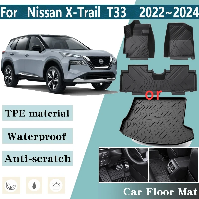 LHD podlahová podlaha pre podlahu pre Nissan X-Trail X Trail XTrail Rogue T33 2022 ~ 2024 Foot Custom Liner Mats Anti-Dirt Trunk Pads Príslušenstvo
