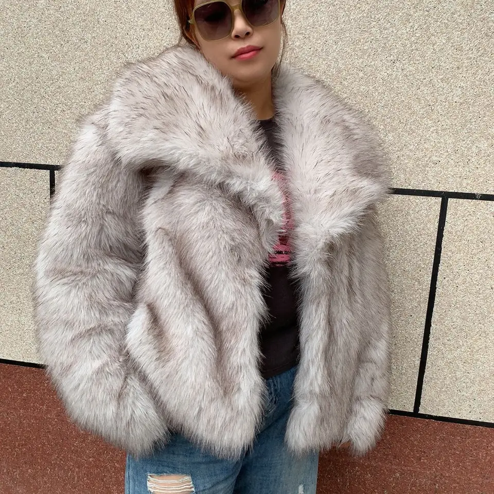Lhxdw zimné dámske faux kožušinové bunda Street Fashion Women Faux Curr Cors Veľký golier neformálny bunda Fluffy kožušinová bunda Horúca predaj
