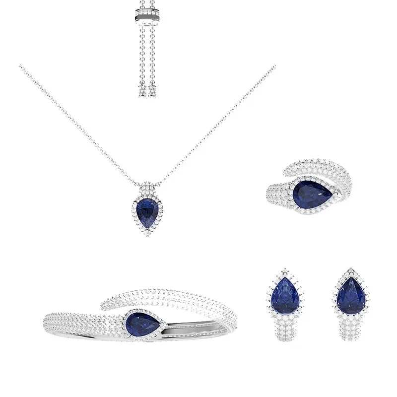 Li Dugems S925 Nové strieborné hrušky v tvare Blue Crystal Zirconia náušnice módne a všestranné narodeninové šperky