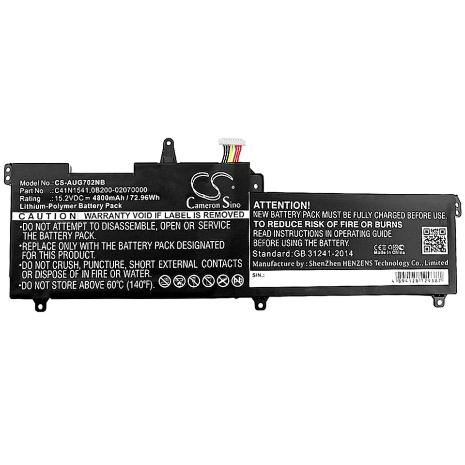 Li-Polymer Notebook, batéria notebooku pre ASUS, 15,2V, 4800 mAh, GL702, GL702VT, GL702VM, GL702VS, GL702VM-GC280T, C41N1541,0B200-02070000