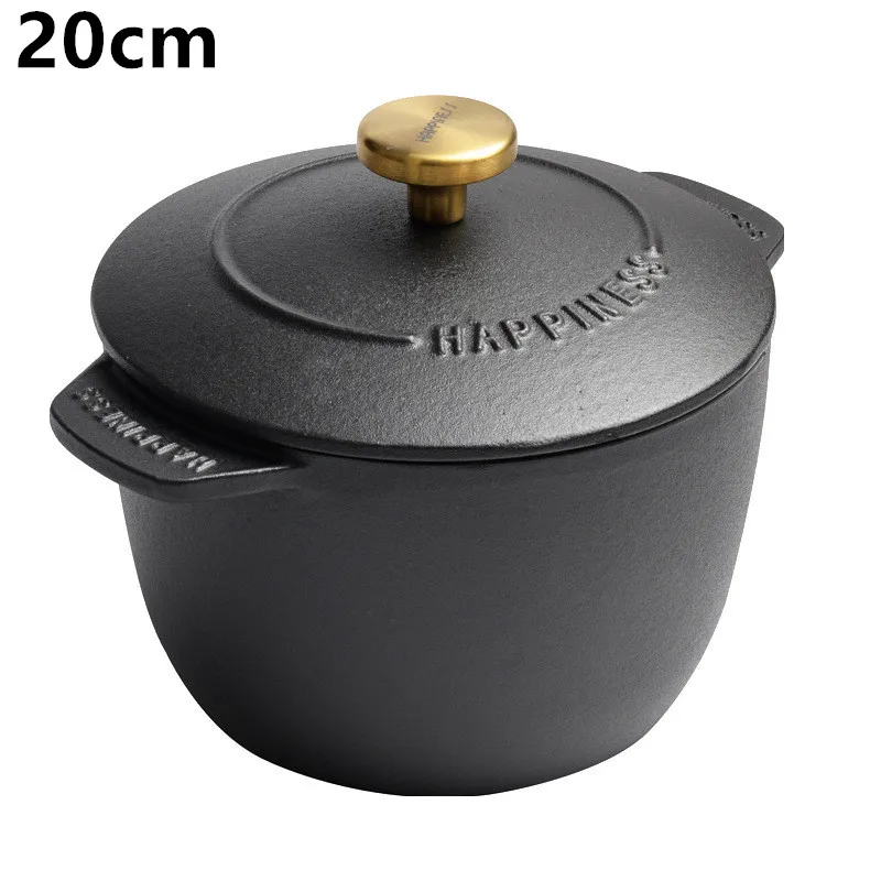 Liatinová ryžová sporáka ryža Rice Casserole 20cm čierna holandská rúra guláš, použiteľný na varenie ryže a pečie varenie náčinia 3,2 kvartáli