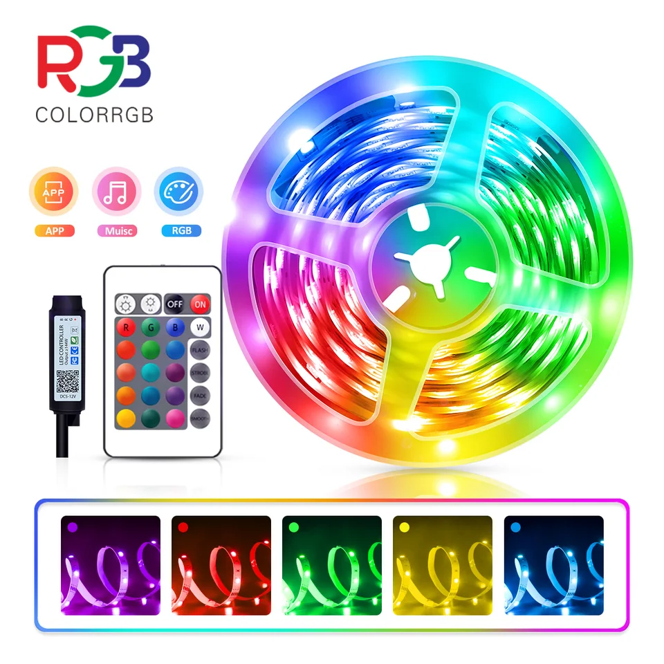 LID Strip Lights RGB, 5V 1 m-30 m, 16 miliónov farieb, RGB, synchronizácia osvetľovacej hudby LED Strip, zmena farby pre párty domov