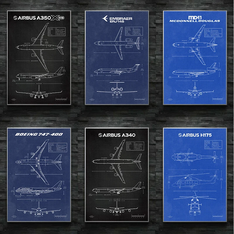 Lietadlo letectva Airbus A-340 B-747 Patent výtlačky lietadla plagát Fighter Plátnica maľba maľba nástenná maľba